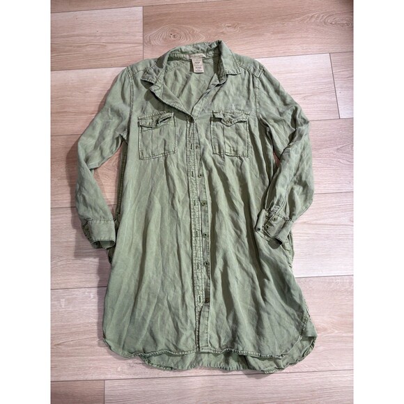 Philosophy Women's L Tunic Green Military Utility Button Up Shirt Dress - Picture 1 of 7